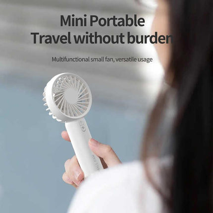 White Mini Handheld Rechargeable Fan - Portable USB-Powered Cooling with Keyring.