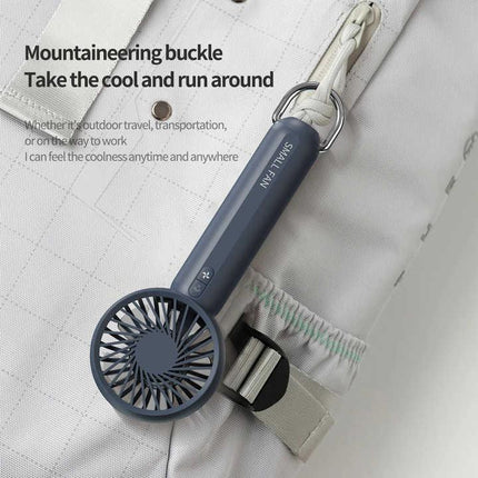 White Mini Handheld Rechargeable Fan - Portable USB-Powered Cooling with Keyring.