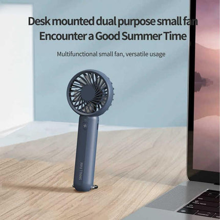 White Mini Handheld Rechargeable Fan - Portable USB-Powered Cooling with Keyring.