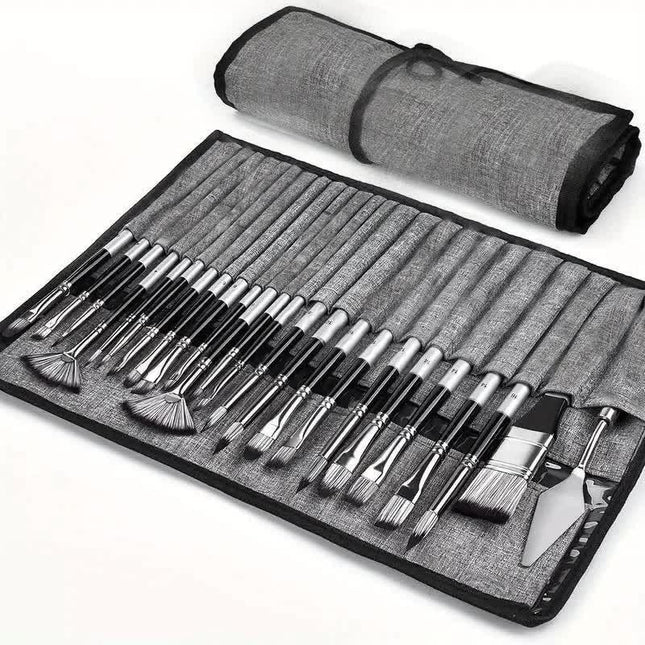 Professional Artist Brush Set with Portable Roll-Up Canvas Case - 36 x 26 cm.