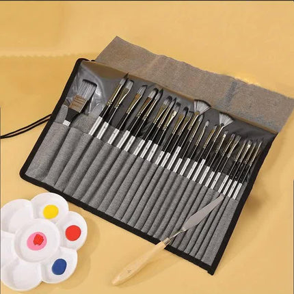 Professional Artist Brush Set with Portable Roll-Up Canvas Case - 36 x 26 cm.