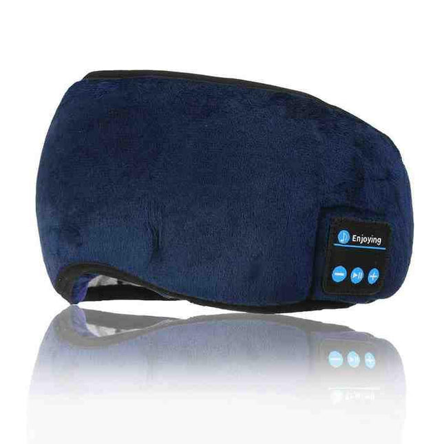 Blue Bluetooth 5.0 Wireless Sleep Eye Mask - Soft Plush Eye Cover with Built-in Speakers (13 x 16.5 x 6 cm).