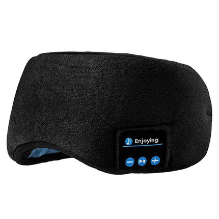 Black Bluetooth 5.0 Wireless Sleep Eye Mask - Soft Plush Eye Cover with Built-in Speakers (13 x 16.5 x 6 cm).
