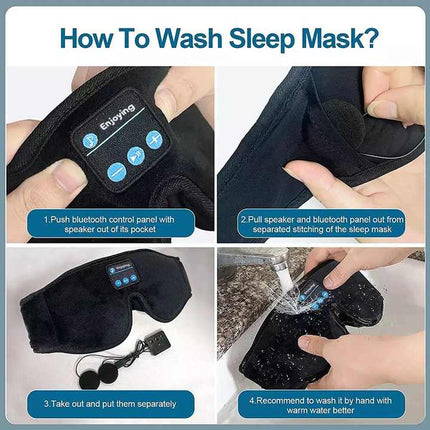 Black Bluetooth 5.0 Wireless Sleep Eye Mask - Soft Plush Eye Cover with Built-in Speakers (13 x 16.5 x 6 cm).