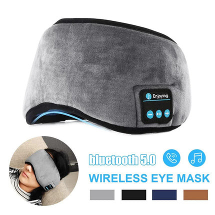 Black Bluetooth 5.0 Wireless Sleep Eye Mask - Soft Plush Eye Cover with Built-in Speakers (13 x 16.5 x 6 cm).