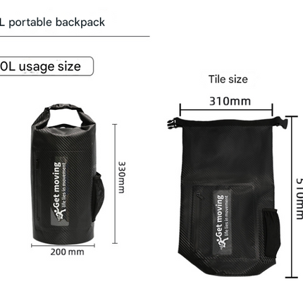 Black 10L Multifunctional Waterproof Dry Bag Backpack - Roll-Top Outdoor Bag for Water Sports and Travel.