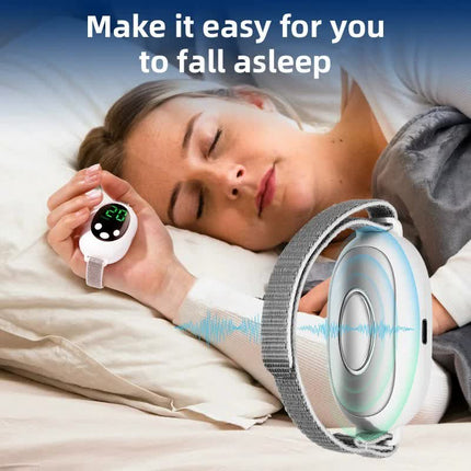 White EMS Sleep Aid Device with Pulse Stimulation - Portable Adjustable Sleep Support Bracelet.