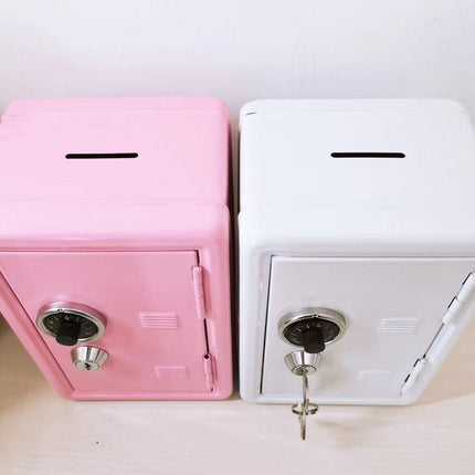 Blue Mini Metal Safe Box with Combination Lock and Key - Compact Security Storage.