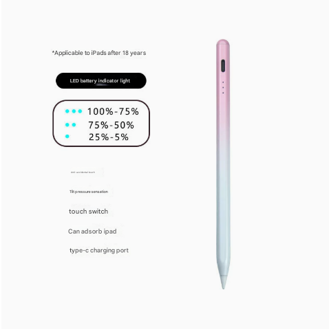 Pink Stylus Pen for iPad (2018 & Later) - Tilt Pressure, Magnetic Attachment, LED Battery Indicator, Type-C Rechargeable.