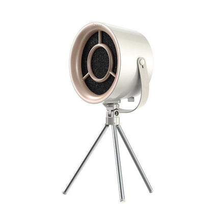 White Portable Retro-Style Desktop Air Purifier with Tripod Stand.