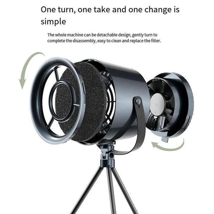 White Portable Retro-Style Desktop Air Purifier with Tripod Stand.
