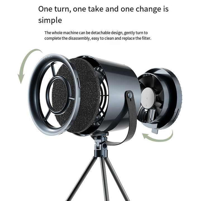 White Portable Retro-Style Desktop Air Purifier with Tripod Stand.
