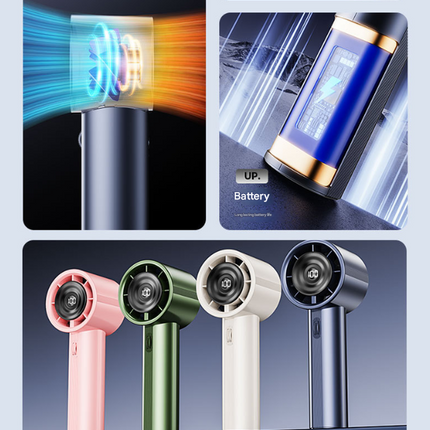 White High-Power Portable Handheld Fan with Digital Display.