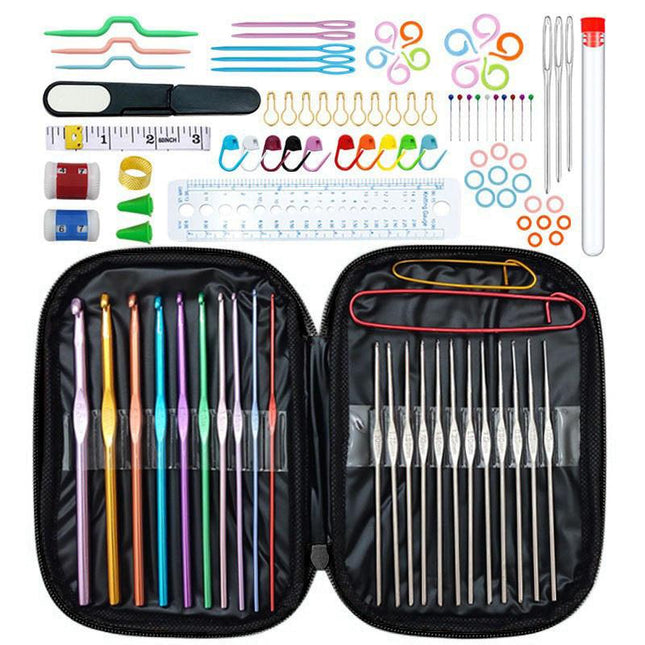 Black 100-Piece Crochet Kit with Storage Case, for Beginners and Professionals.