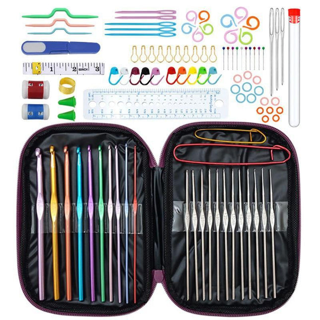 Purple 100-Piece Crochet Kit with Storage Case, for Beginners and Professionals.