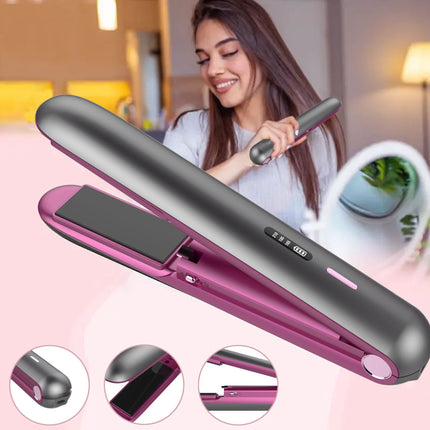 2-in-1 Hair Straightener and Curler, Portable with Adjustable Heat.