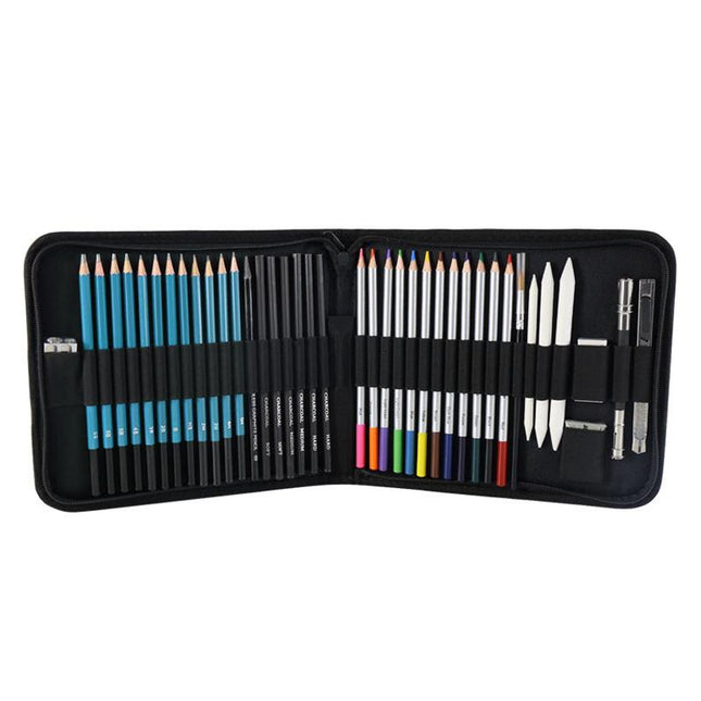 Light Blue 40-Piece Drawing Pencil Set, Professional Art Kit in Convenient Storage Case.