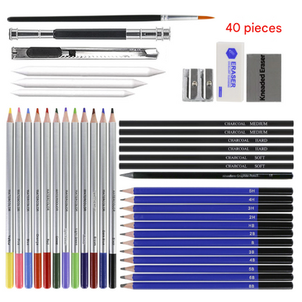 Light Blue 40-Piece Drawing Pencil Set, Professional Art Kit in Convenient Storage Case.
