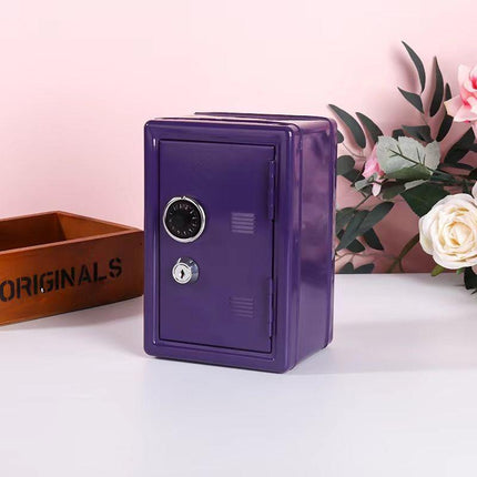 Purple Mini Metal Safe Box with Combination Lock and Key - Compact Security Storage.