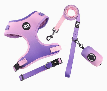 XS Purple-pink Adjustable Soft Pet Harness with Leash & Poop Bag Dispenser.