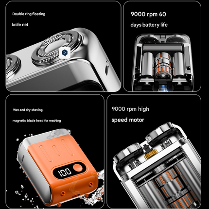 Blue Electric Shaver - Compact and Portable, USB Rechargeable with Digital Display, Ergonomic Design.