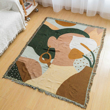 Boho Abstract Woven Blanket – 180x130cm Decorative Throw with Tassel Edges.