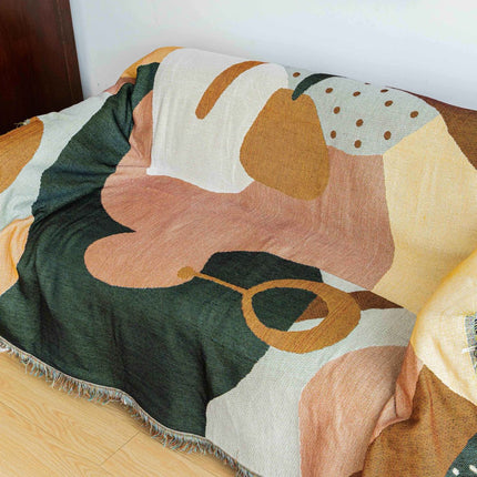 Boho Abstract Woven Blanket – 180x130cm Decorative Throw with Tassel Edges.