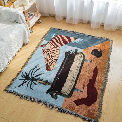 Safari-Inspired Woven Blanket - 160x130cm Artistic Tapestry Throw with Tassel Edges.