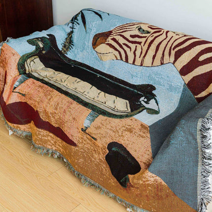 Safari-Inspired Woven Blanket - 160x130cm Artistic Tapestry Throw with Tassel Edges.