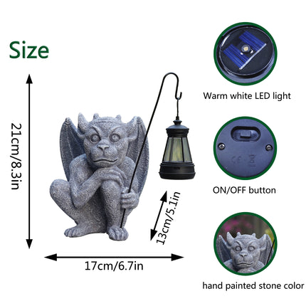 Solar-Powered Gargoyle Statue with LED Lantern – Gothic Outdoor Halloween Garden Decor.