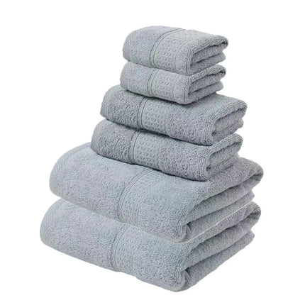 Grey Luxury 6-Piece 100% Cotton Towel Set - 2 Bath Towels, 2 Hand Towels, 2 Face Towels.