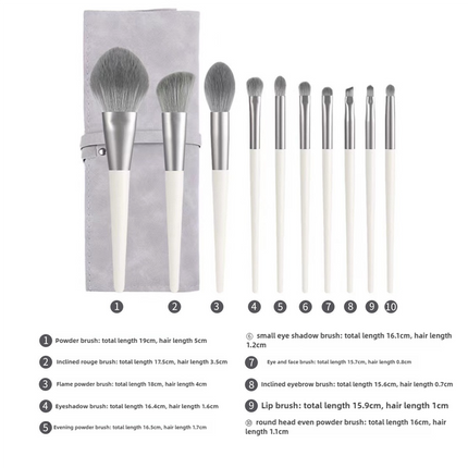 Beige 11-Piece Professional Makeup Brush Set with Cosmetic Bag - Premium Synthetic Fiber, Wooden Handle, Aluminum Tube.