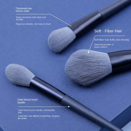 Beige 11-Piece Professional Makeup Brush Set with Cosmetic Bag - Premium Synthetic Fiber, Wooden Handle, Aluminum Tube.