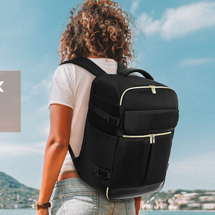 Black 40L Large Capacity Travel Business Backpack with Expandable Compartments, Including 2 Toiletry Bags and Shoe Bag - Durable Oxford Fabric.
