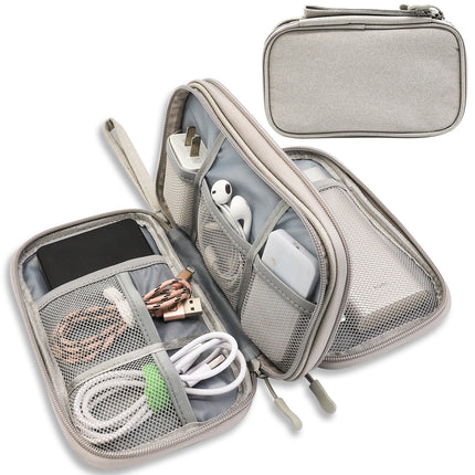 Grey Portable Digital Organizer Bag - Multifunctional Storage for Power Banks, Cables, and Accessories(Photography Props Not Included).