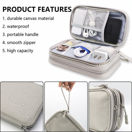Grey Portable Digital Organizer Bag - Multifunctional Storage for Power Banks, Cables, and Accessories(Photography Props Not Included).