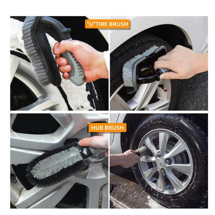 Type B 9-Piece Car Wash Tool Kit - Tire & Wheel Brushes, Wash Mitt, Microfiber Towels, and Wax Sponge Set.