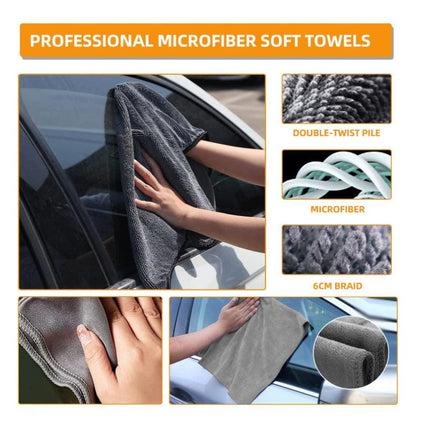 Type B 9-Piece Car Wash Tool Kit - Tire & Wheel Brushes, Wash Mitt, Microfiber Towels, and Wax Sponge Set.