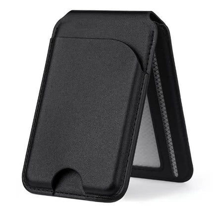 Black MagSafe Magnetic Wallet with Stand - PU Leather Card Holder for iPhone.