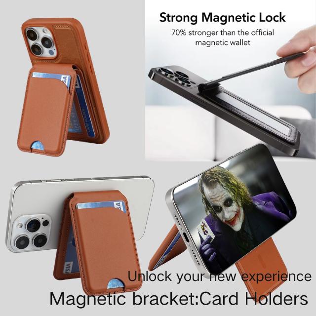 Black MagSafe Magnetic Wallet with Stand - PU Leather Card Holder for iPhone.