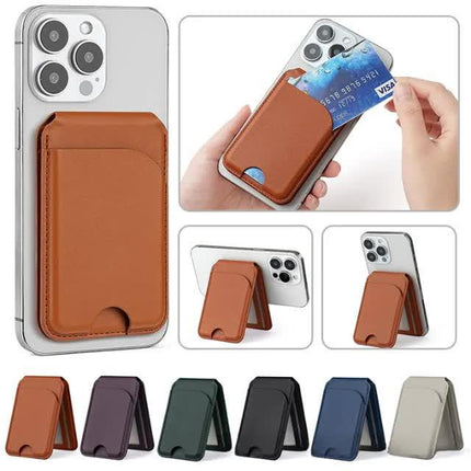 Black MagSafe Magnetic Wallet with Stand - PU Leather Card Holder for iPhone.