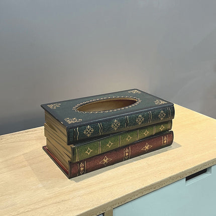 1 Piece Dark Blue Vintage Wooden Tissue Box - Creative Book-Shaped Tissue Holder for Home and Restaurant.