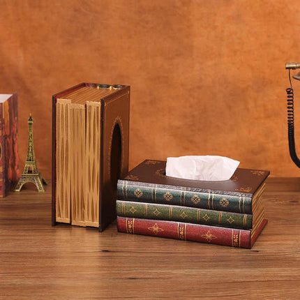 1 Piece Dark Blue Vintage Wooden Tissue Box - Creative Book-Shaped Tissue Holder for Home and Restaurant.