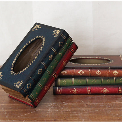 1 Piece Dark Blue Vintage Wooden Tissue Box - Creative Book-Shaped Tissue Holder for Home and Restaurant.