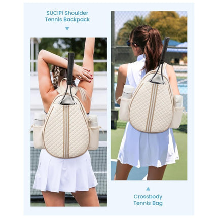 Beige Lightweight Waterproof Tennis Racket Backpack - Multifunction Sling and Backpack for Men and Women(The water cup racket is a shooting prop and is not included).