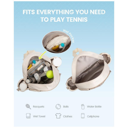 Beige Lightweight Waterproof Tennis Racket Backpack - Multifunction Sling and Backpack for Men and Women(The water cup racket is a shooting prop and is not included).