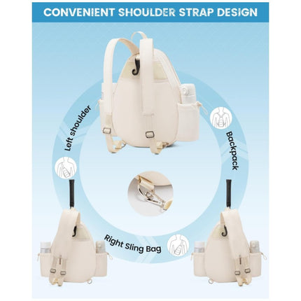 Beige Lightweight Waterproof Tennis Racket Backpack - Multifunction Sling and Backpack for Men and Women(The water cup racket is a shooting prop and is not included).