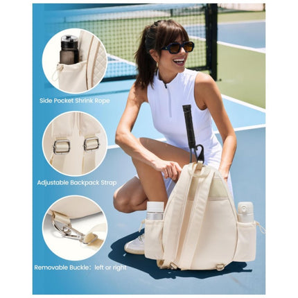 Beige Lightweight Waterproof Tennis Racket Backpack - Multifunction Sling and Backpack for Men and Women(The water cup racket is a shooting prop and is not included).