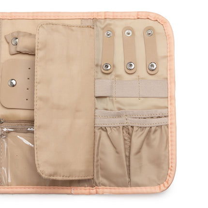 Pink Portable Travel Jewelry Organizer Roll - Foldable Jewelry Storage Pouch for Earrings, Rings, and Necklaces(Jewellery is a shooting prop and is not included).