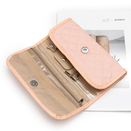 Pink Portable Travel Jewelry Organizer Roll - Foldable Jewelry Storage Pouch for Earrings, Rings, and Necklaces(Jewellery is a shooting prop and is not included).